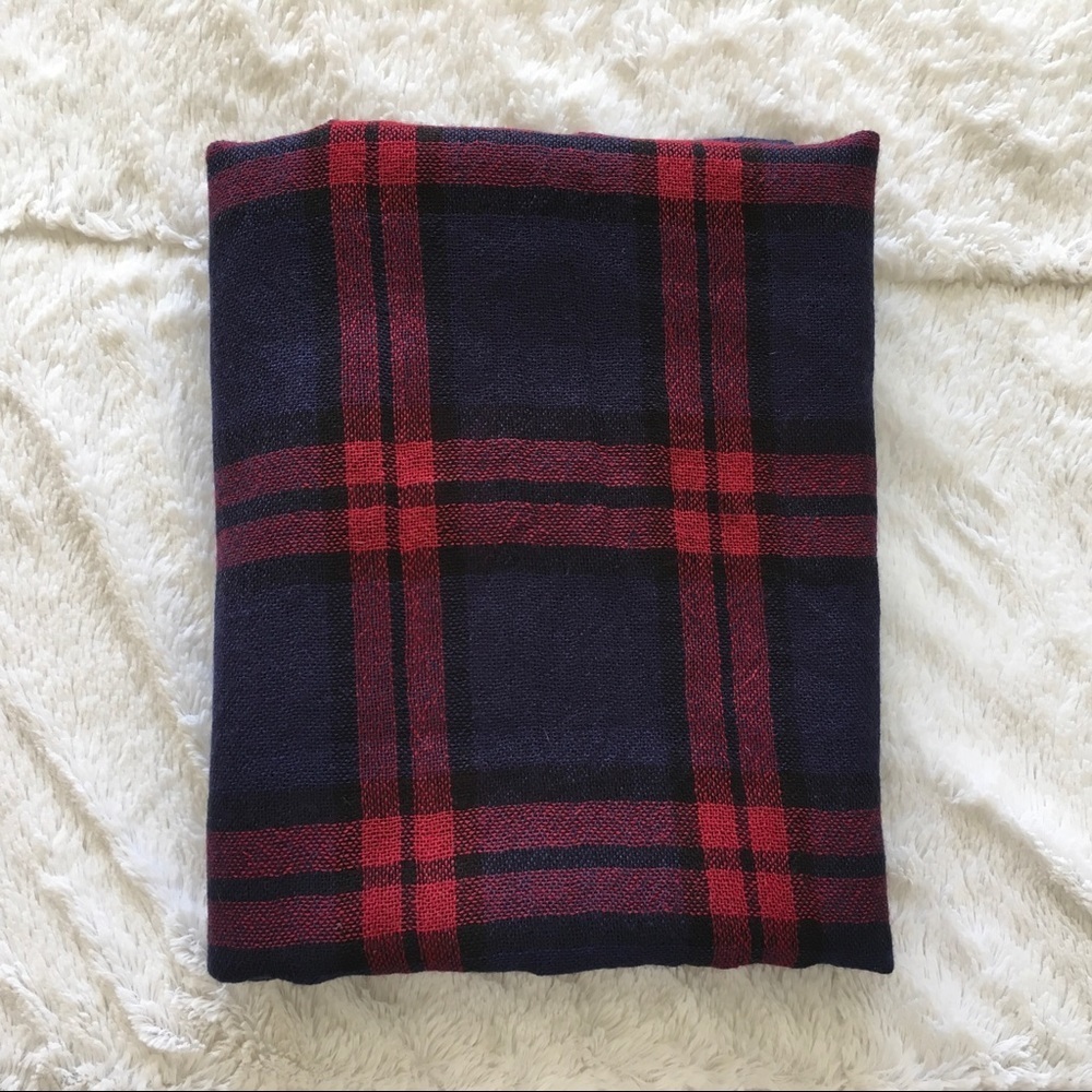 Lightweight Large Red & Blue Plaid Scarf - Picture 1 of 6